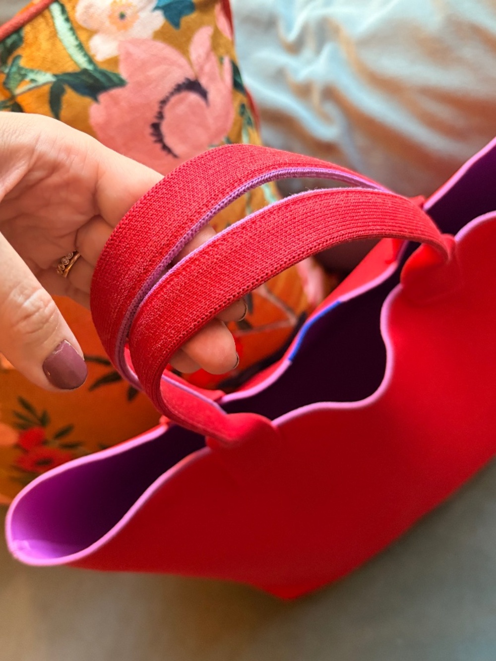 Rothy's Salsa Red / Lavender Lightweight Tote - Picture 4 of 5